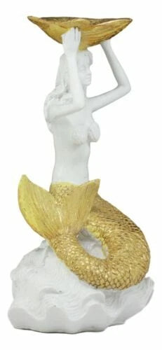 Art Nouveau Mermaid Holding Sea Shell Candle Or Jewelry Holder Figurine-4