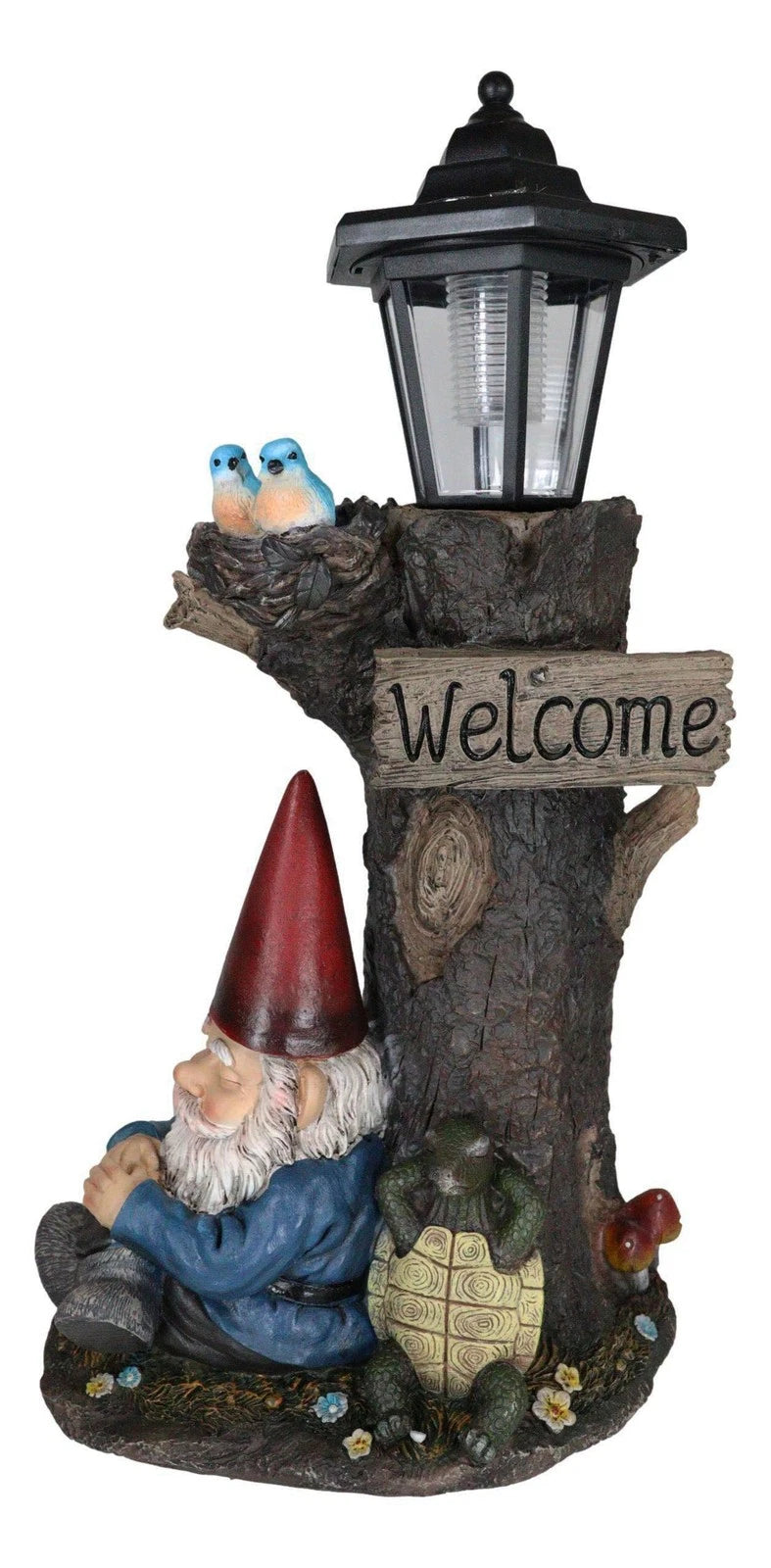 Summer Slumber Gnome With Buddy Turtle Solar Path LED Light Garden Statue-5