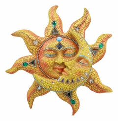 Orange Mosaic Face Sun with Yellow Mosaic Moon, 13"H Wall Plaque Decor-3