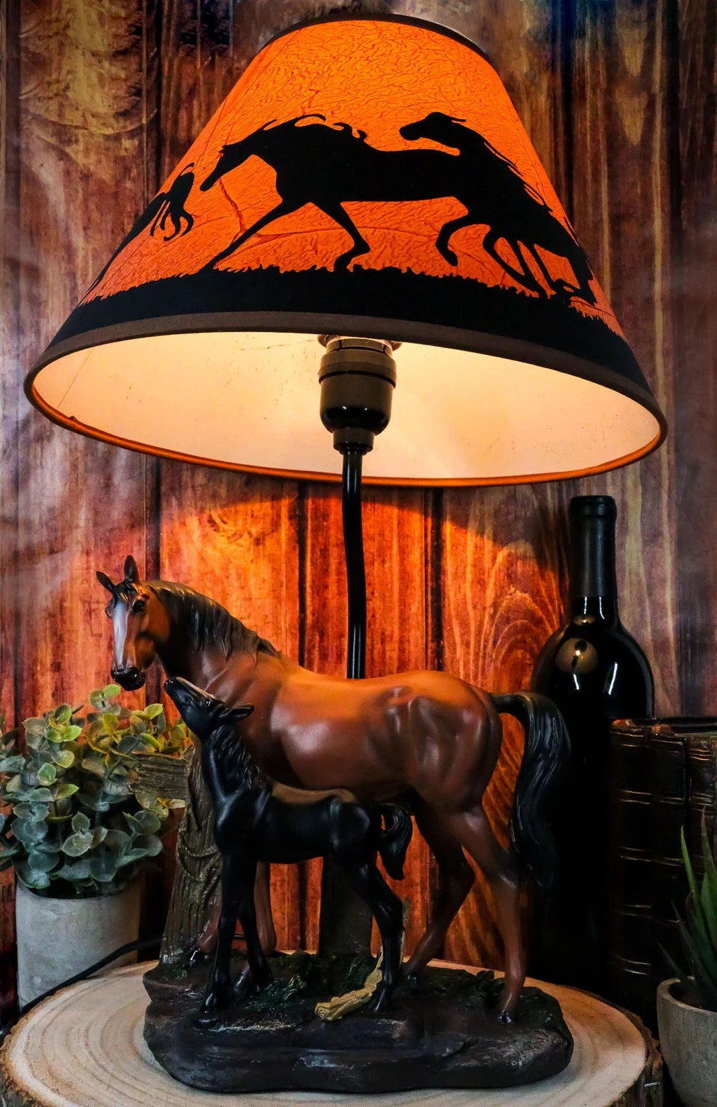 Lámpara de mesa de escritorio con pantalla decorativa de 48 cm de alto, diseño de caballo, yegua y potro de Ranch Fence-3