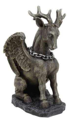 Gothic Sitting Winged Pegasus Stag Horned Gargoyle in Stoic Pose Statue 6.25"H-3