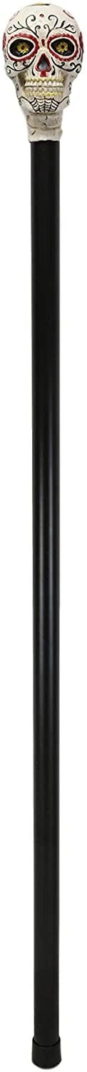 White Colorful Day Of The Dead Skull Prop Accessory Walking Cane For Parties-2
