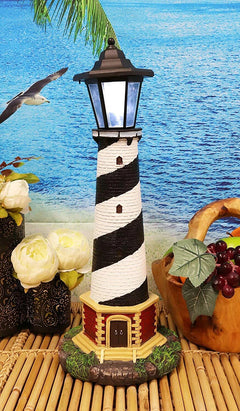 Nautical Cape Hatteras Lighthouse Statue 20.5" Tall with Solar Lantern LED-2