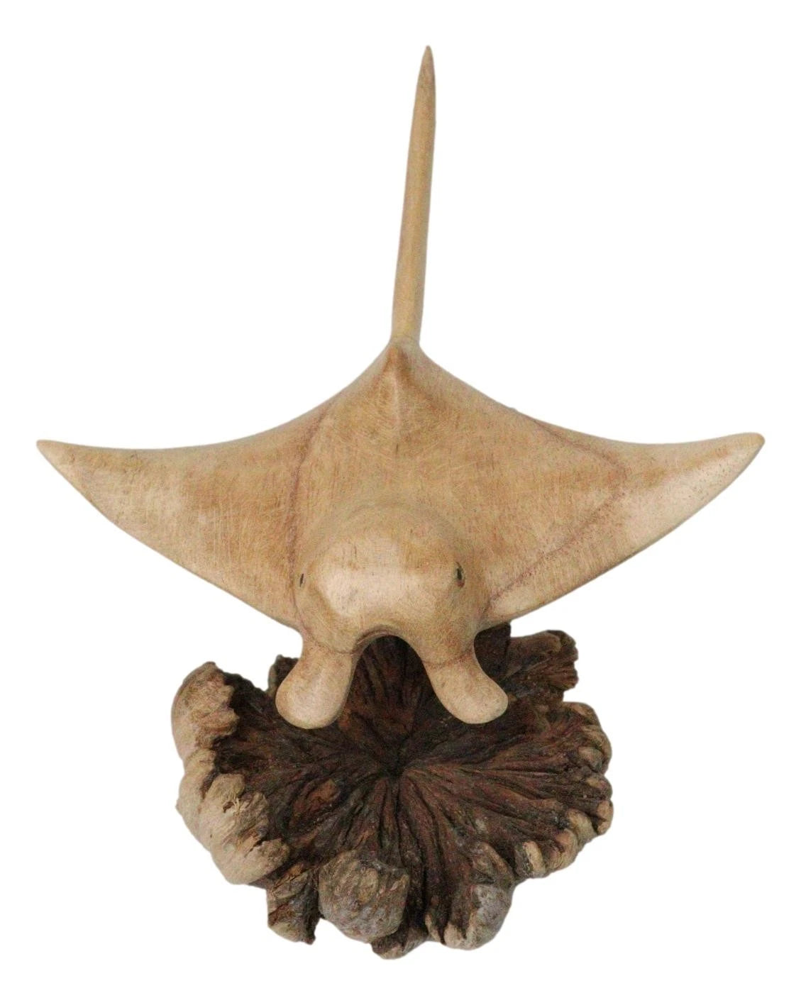 Marine Balinese Hand Carved Coral Reef Manta Ray On Burl Parasite Wood Base 8"L-3