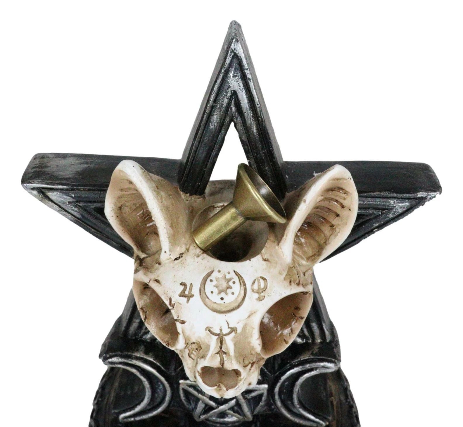 Occult Ouija Cat Skull With Triple Moon And Pentagram Backflow Incense Burner-3