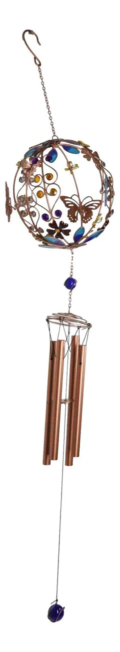 Monarch Butterflies by Floral Garden Globe Art Glass Gemstones Metal Wind Chime-3