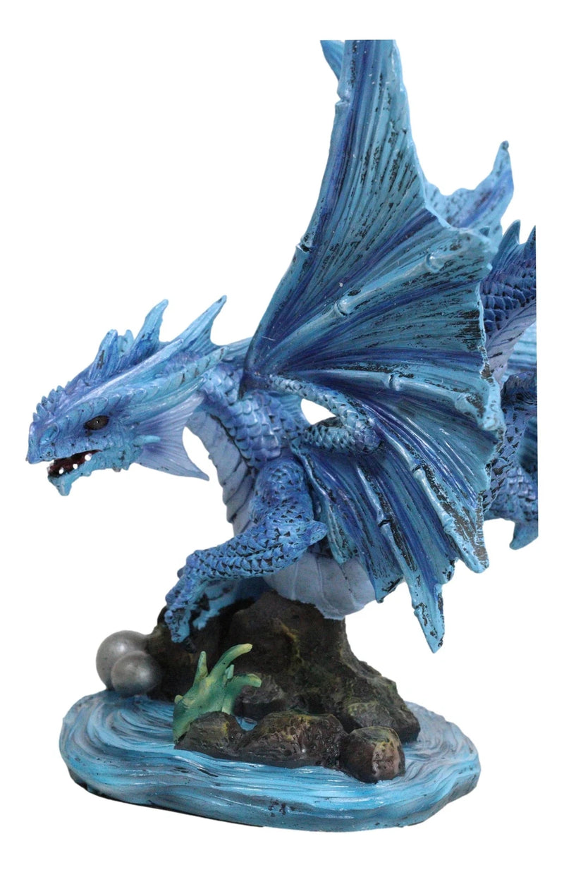Large 10.25"H Aqua Elemental Pearl Water Dragon Swimming In Deep Sea Statue-3