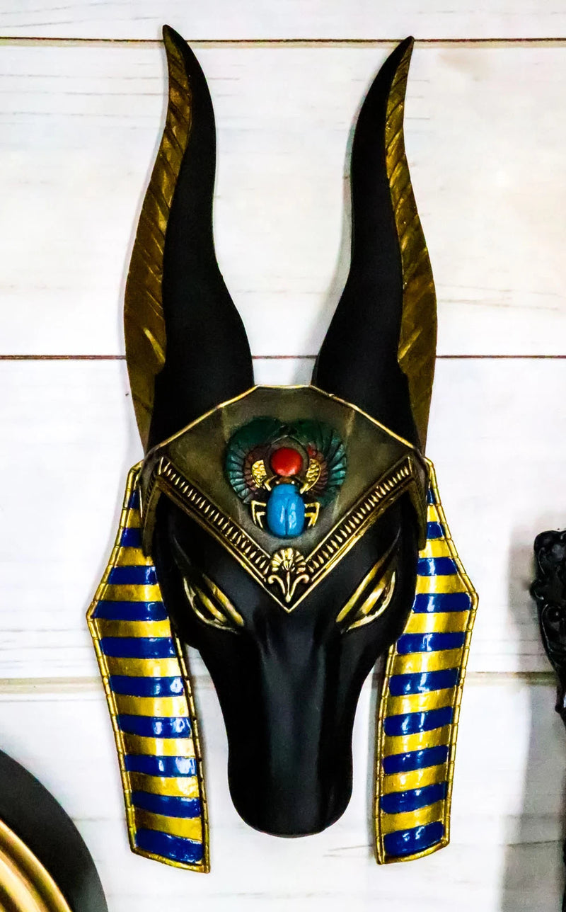 Egyptian God Of Afterlife Anubis Head Winged Scarab Bust Wall Plaque Decor 10"H-1