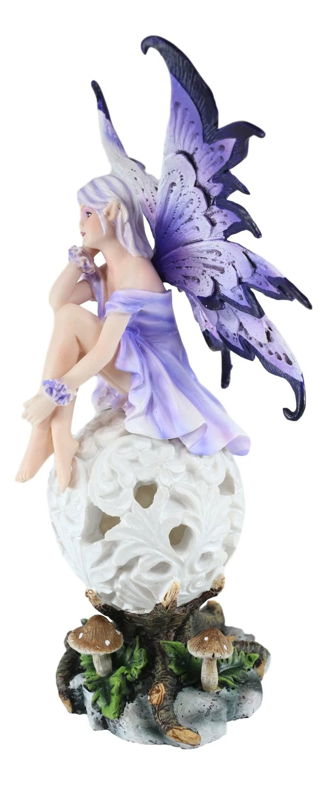 Goddess Amethyst Fairy Sitting On Filigree Orb Figurine LED Night Light-3