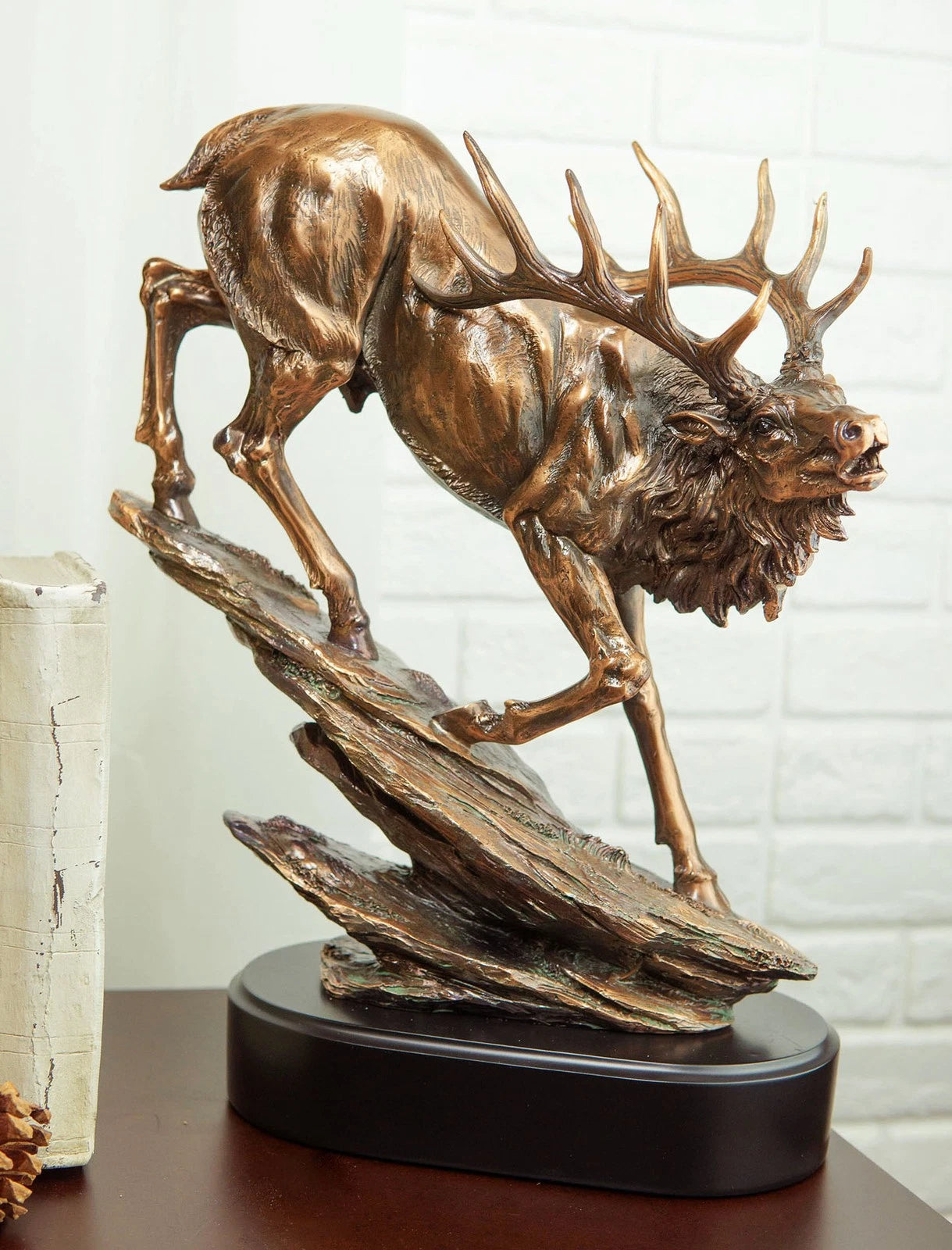 Large Bellowing Wapiti Bull Elk Deer Rustic Bronze Electroplated Finish Statue-1