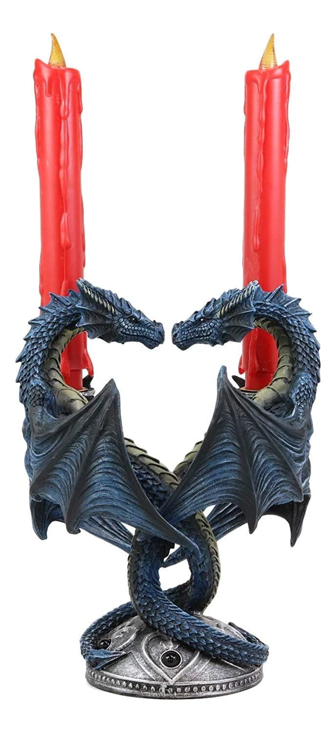 Dragon Heart Altar Drake Candleabra Candle Holder Twin Dragons Figurine 9"Tall-3