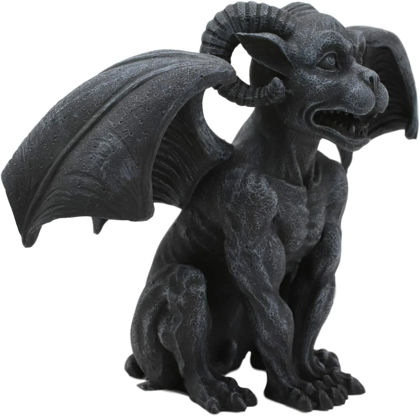 Crouching Ram Horned Gargoyle Statue in Faux Stone Finish Resin 6.25" Tall-7