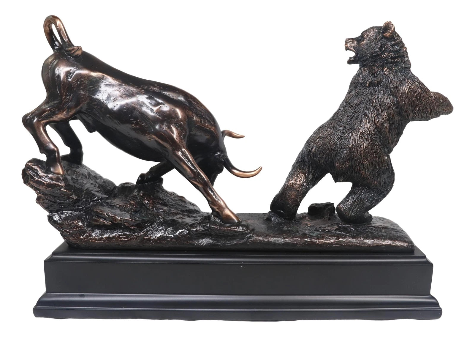 Wall Street Stock Market Signature Charging Bull With Conceding Bear Statue-5