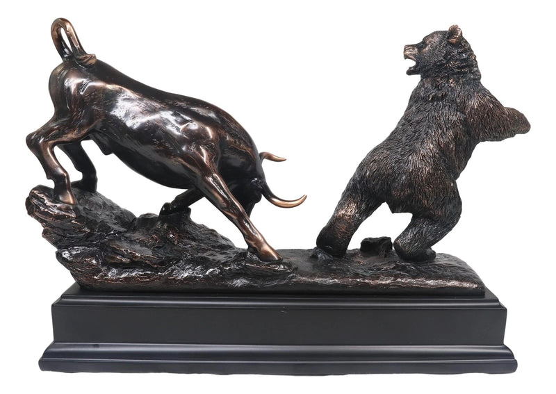 Wall Street Stock Market Signature Charging Bull With Conceding Bear Statue-5