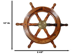 Nautical Marine Vintage Hardwood Wood & Brass Ship Steering Helm Boat Wheel 18"D-3