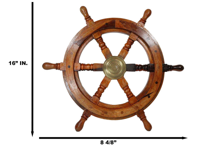 Nautical Marine Vintage Hardwood Wood & Brass Ship Steering Helm Boat Wheel 18"D-3