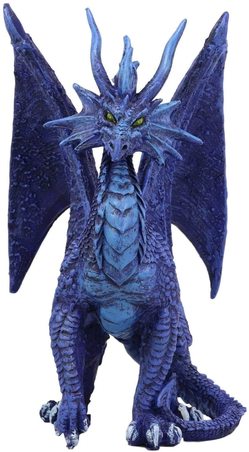 Ruth Thompson Fantasy Blue Check Mate Dragon With Majestic Horns Statue 9" Tall-3