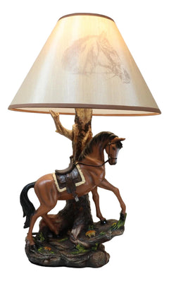 Light Fantastik Chestnut Brown Horse Stallion With Saddle Table Lamp Shade-3