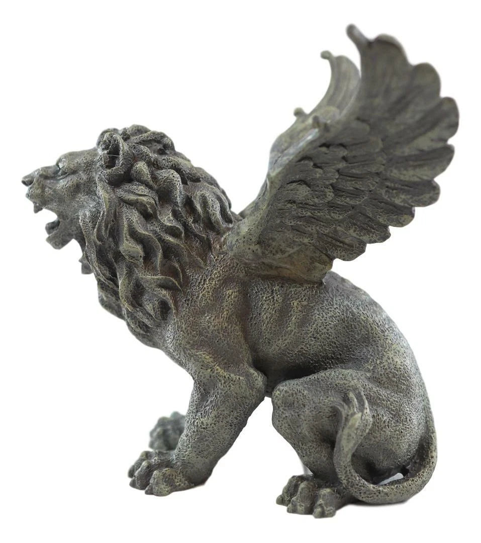 Gothic Winged Aslan Roaring Lion Battle War Cry Gargoyle Figurine 7"H-2