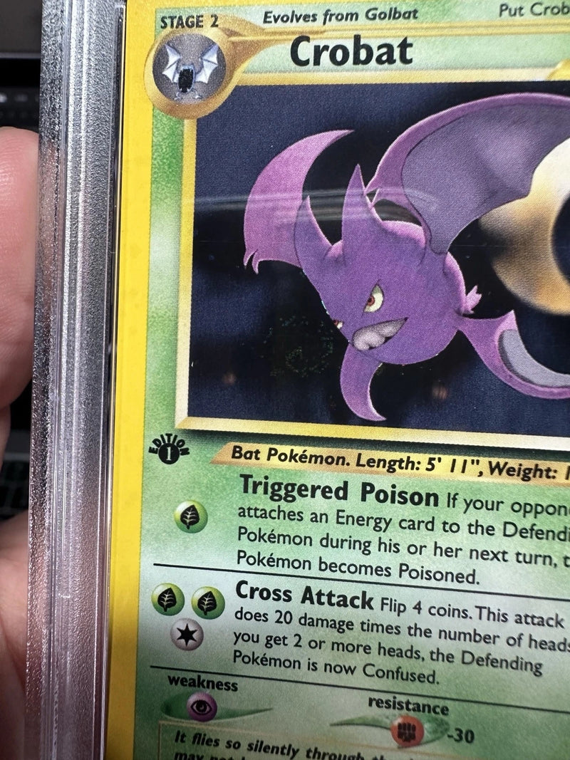Pokemon 2001 Crobat 1st Holo + Swirl! 4/64 Neo PSA 8-3