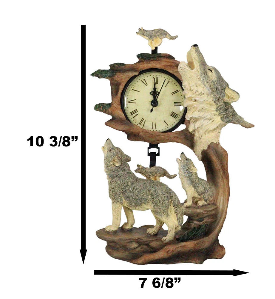 Howling Gray Wolves Family Table Clock with Pendulum 10.5" Height Decor-3