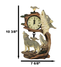 Howling Gray Wolves Family Table Clock with Pendulum 10.5" Height Decor-3