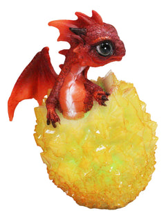Whimsical Cute Red Baby Dragon Hatchling in Crystal Icicle Golden Egg Figurine-3