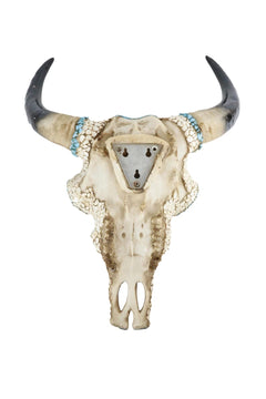16.5"H Large Turquoise And Red Gems Mosaic Southwest Steer Cow Skull Wall Decor-2