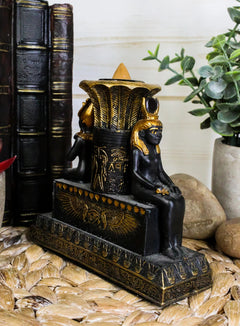 Ancient Egypt Black and Gold Seated Isis and Osiris Pillar Candle Holder-2
