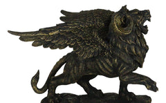 Faux Bronze Greek Guardian Winged Lion Chimera Gargoyle With Goat Horns Figurine-2