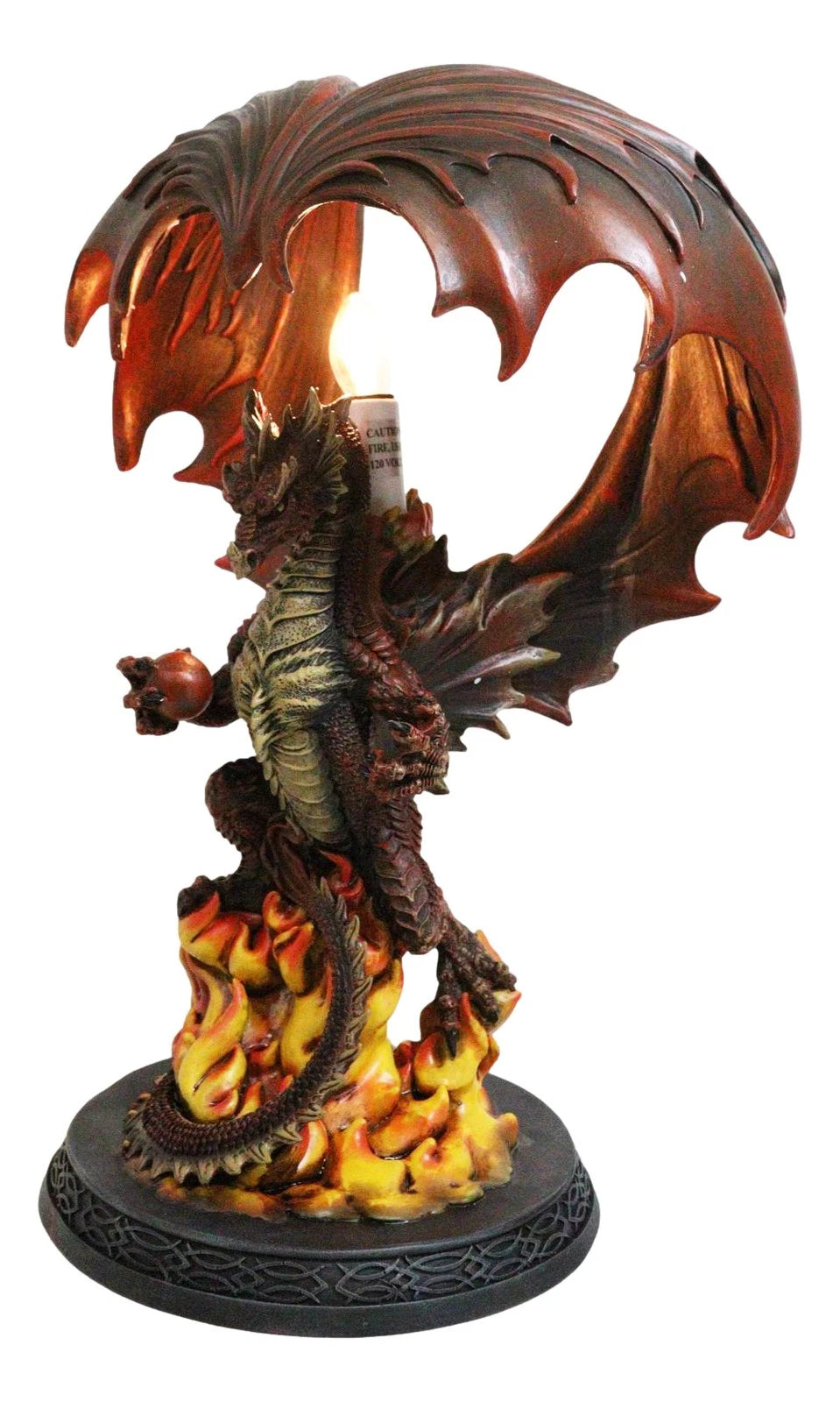 Red Hell Fire Flame Volcano Dragon Table Lamp With Towering Canopy Wings Statue-3