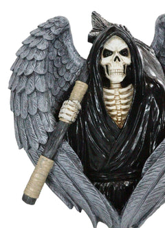 Gothic Grim Reaper Skeleton with Angel Wings Holding Scythe Heart Wall Decor-2