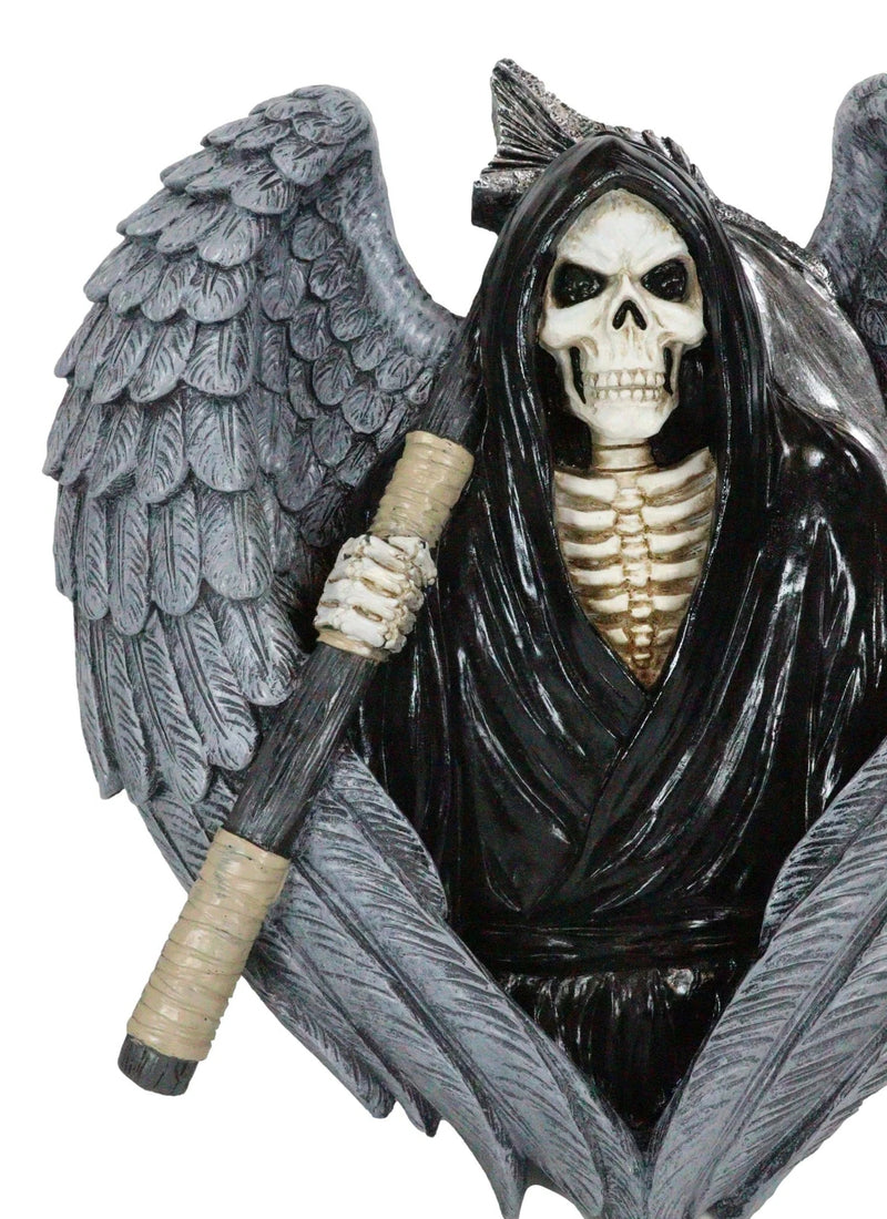 Gothic Grim Reaper Skeleton with Angel Wings Holding Scythe Heart Wall Decor-2