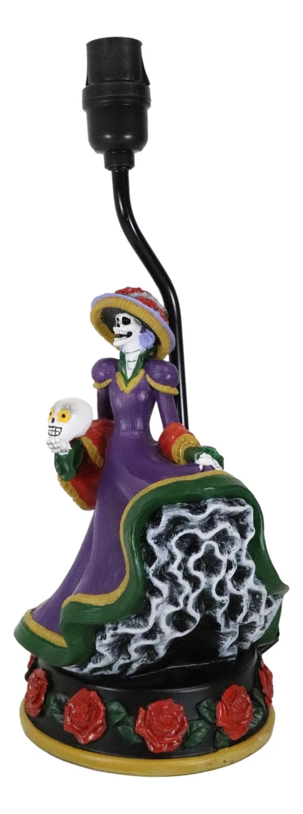Day of The Dead La Calavera Catrina Sugar Skull Standing On Red Roses Table Lamp-3