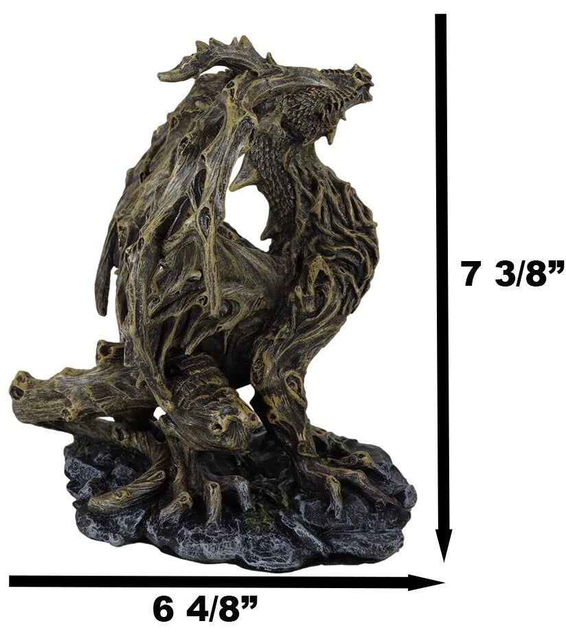 Forest Tree Ent Greenman Dendritic Dragon with Red Blood Moon Eyes Figurine-3