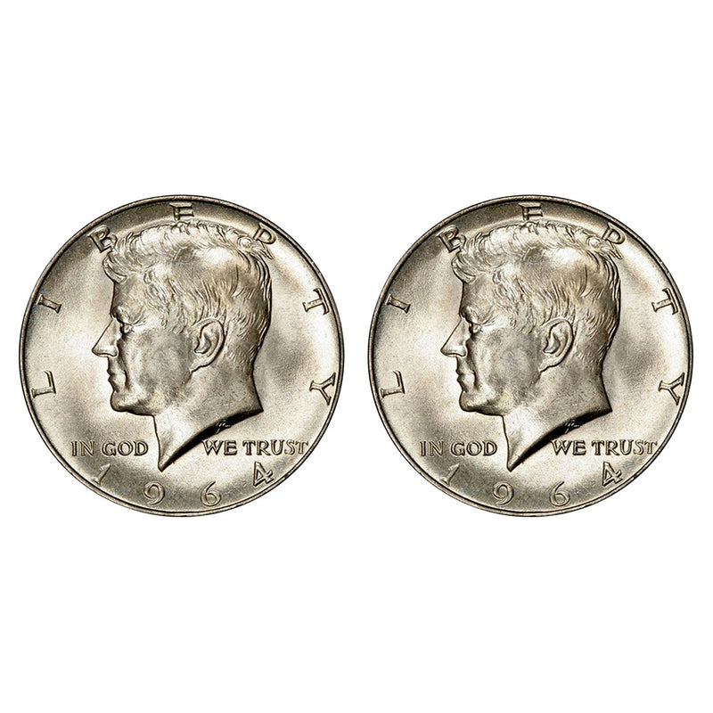 $1 Face 90% Silver 1964 JFK Kennedy Half Dollars Brilliant Uncirculated BU-2