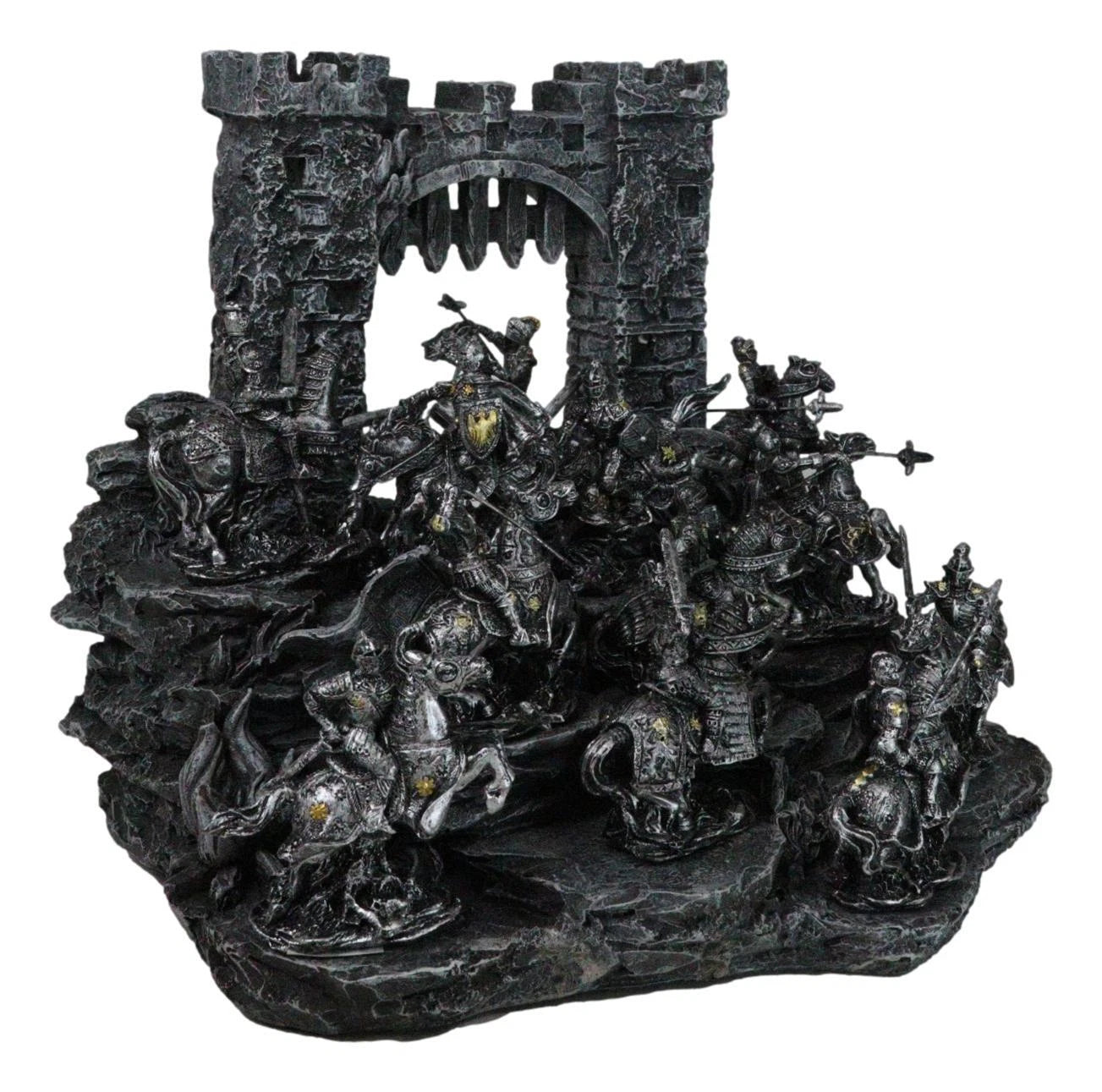 Set of 12 Mini Armored Knights On Horses And Medieval Castle Drawbridge Display-1
