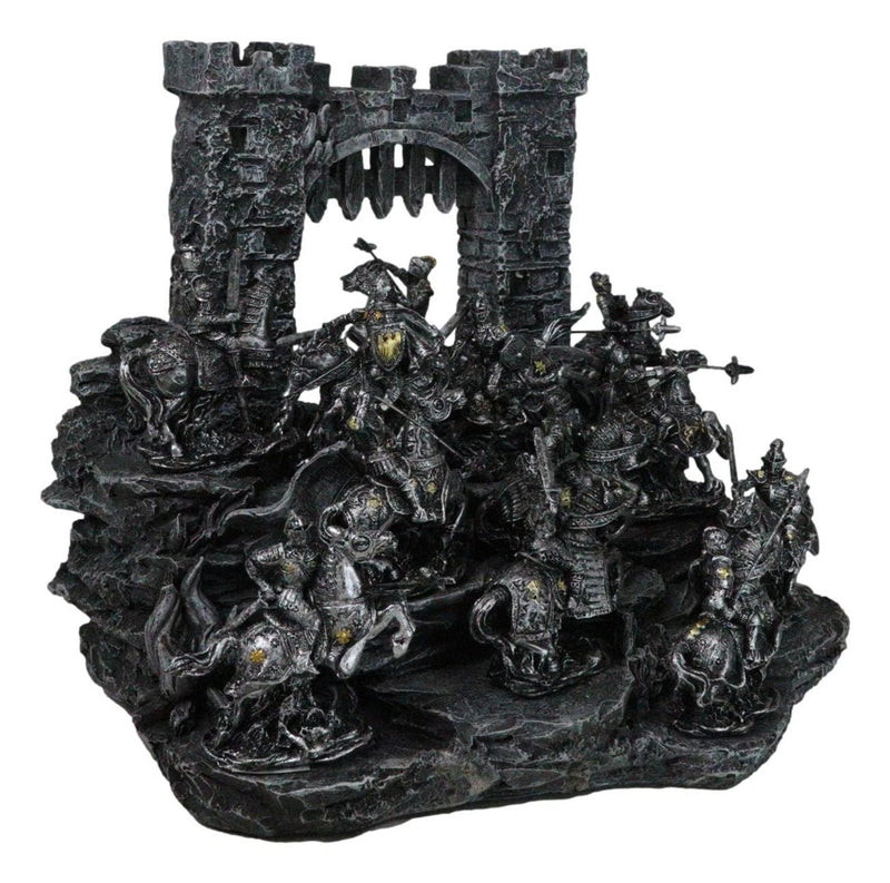 Set of 12 Mini Armored Knights On Horses And Medieval Castle Drawbridge Display-1