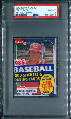 1986 Fleer Baseball Unopened Cello Pack PSA 8 Rose Top *6816-1