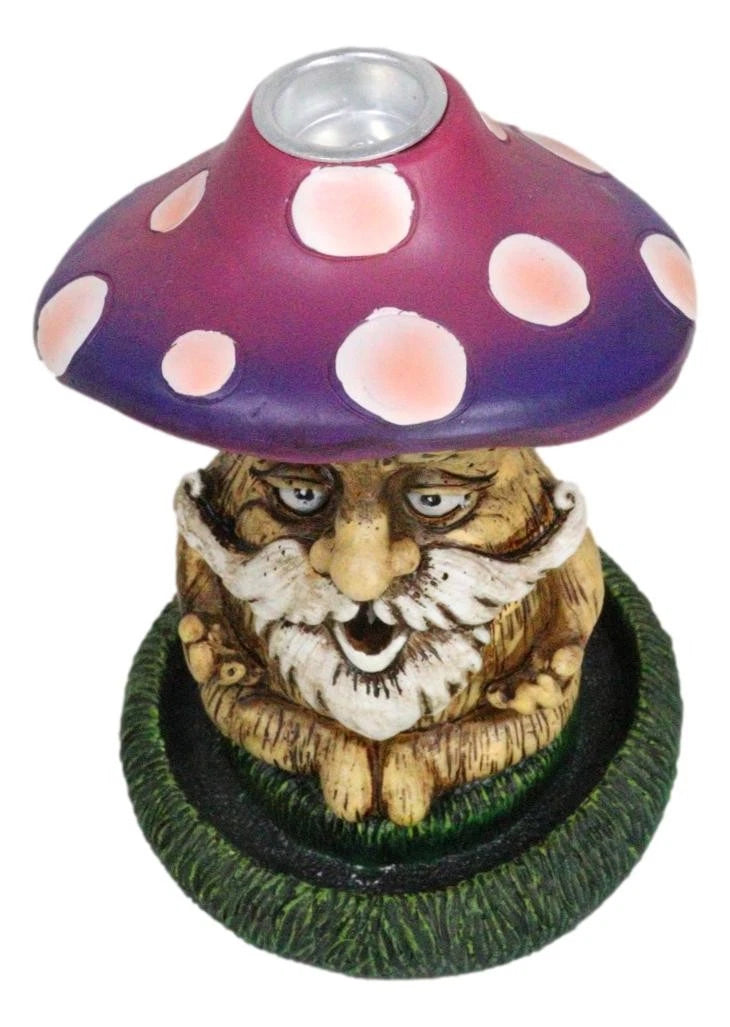 Whimsical Purple Toadstool Mushroom Greenman On Greens Backflow Incense Burner-3