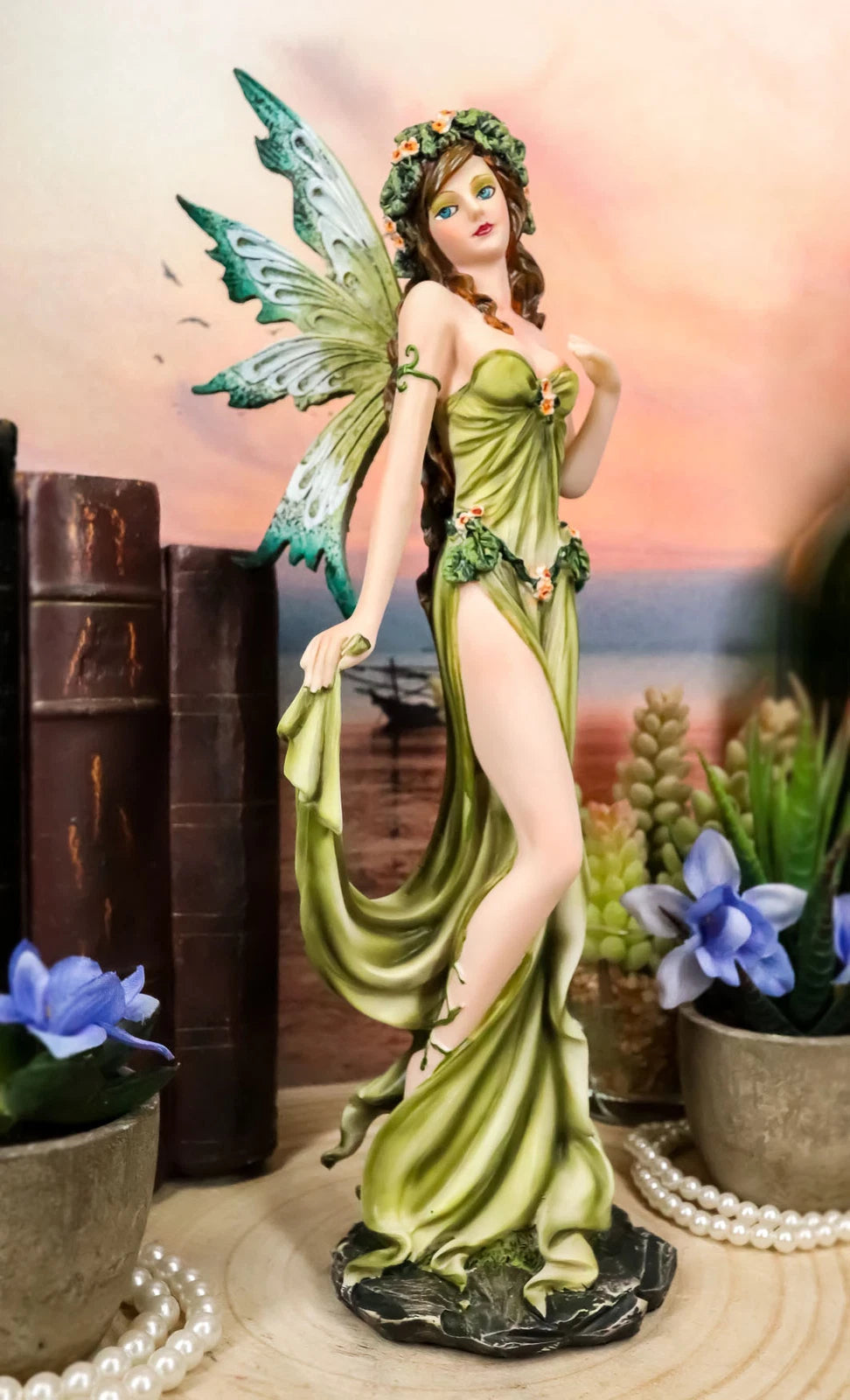Figura de hada elemental Gaia Green Thumb Faerie Fantasy Sculpture 11.25"H-3