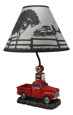 Classic Big Red Pickup Truck by Rural Gas Pump Desktop Table Lamp 18.75" H-3