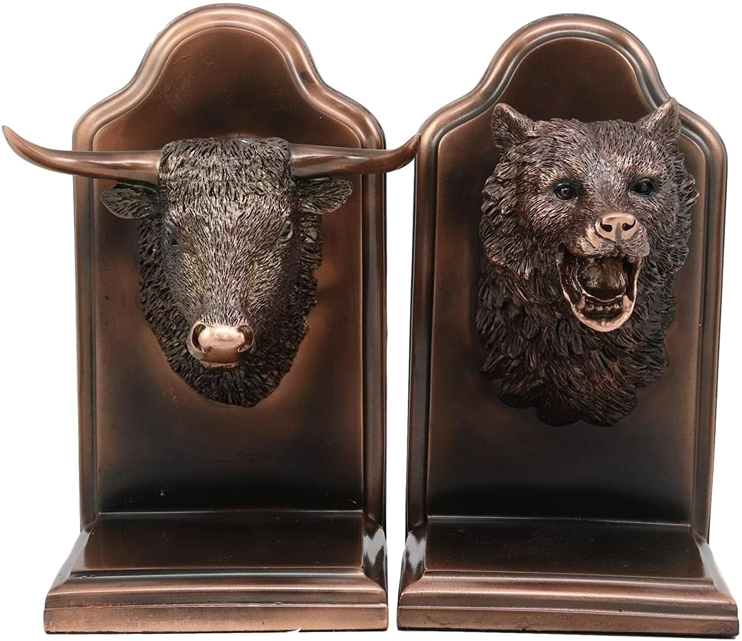 Wall Street Stock Market Bull VS Bear Bookends Bronze Electroplated Figurine-6