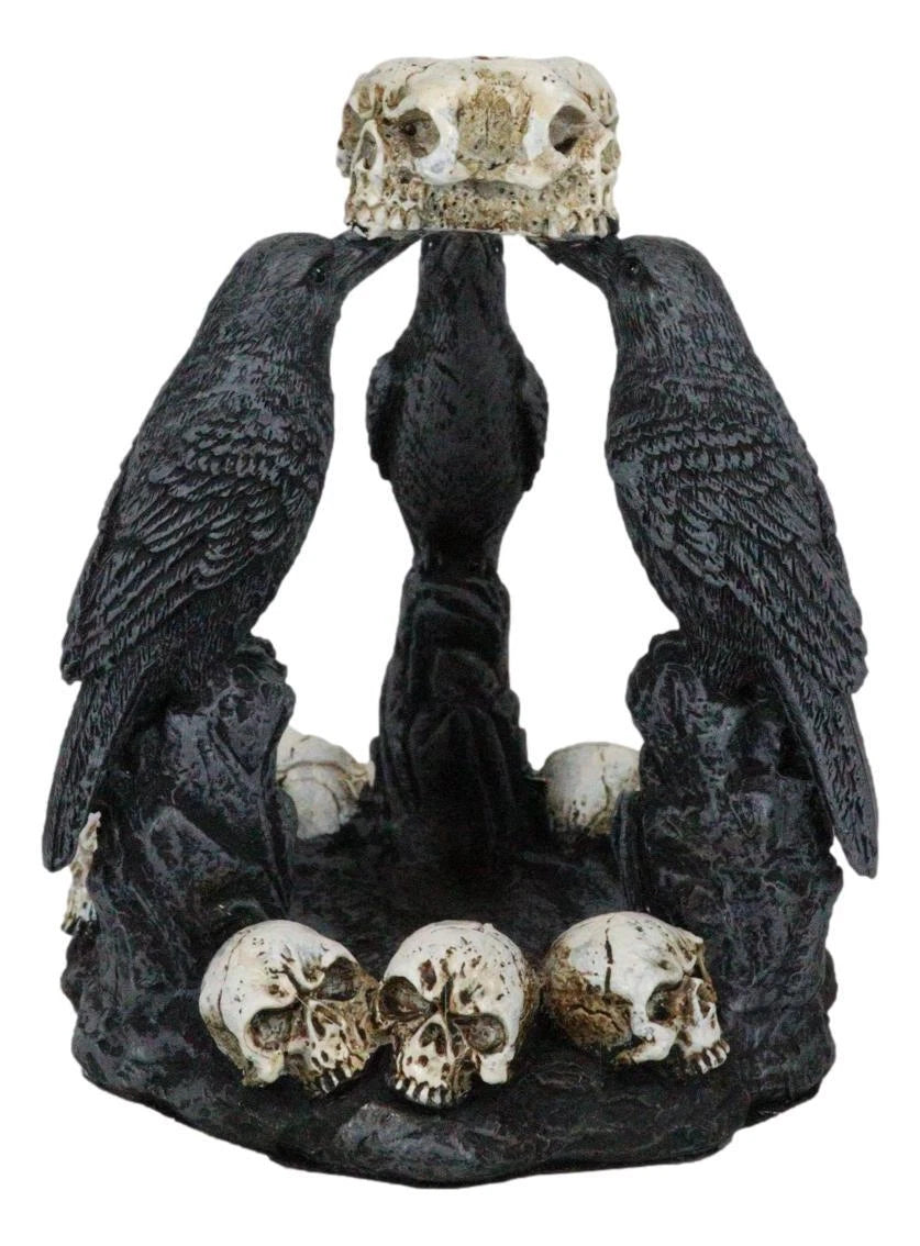 Gothic Wicca Quoth Trio Ravens Nevermore With Skulls Backflow Incense Burner-4