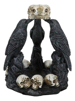 Gothic Wicca Quoth Trio Ravens Nevermore With Skulls Backflow Incense Burner-4
