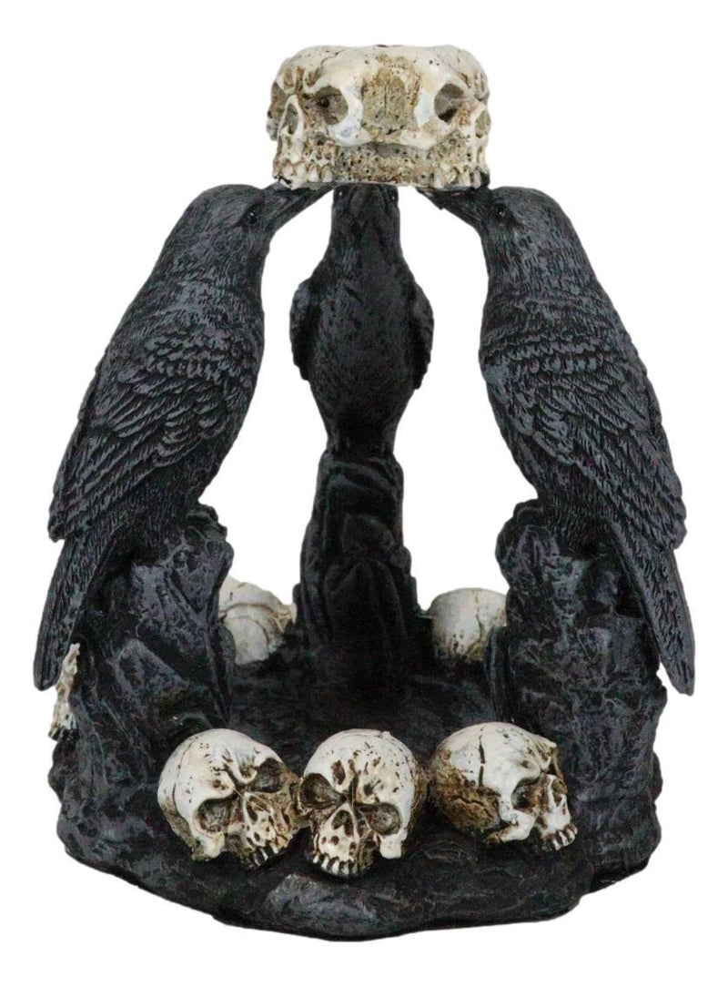 Gothic Wicca Quoth Trio Ravens Nevermore With Skulls Backflow Incense Burner-4