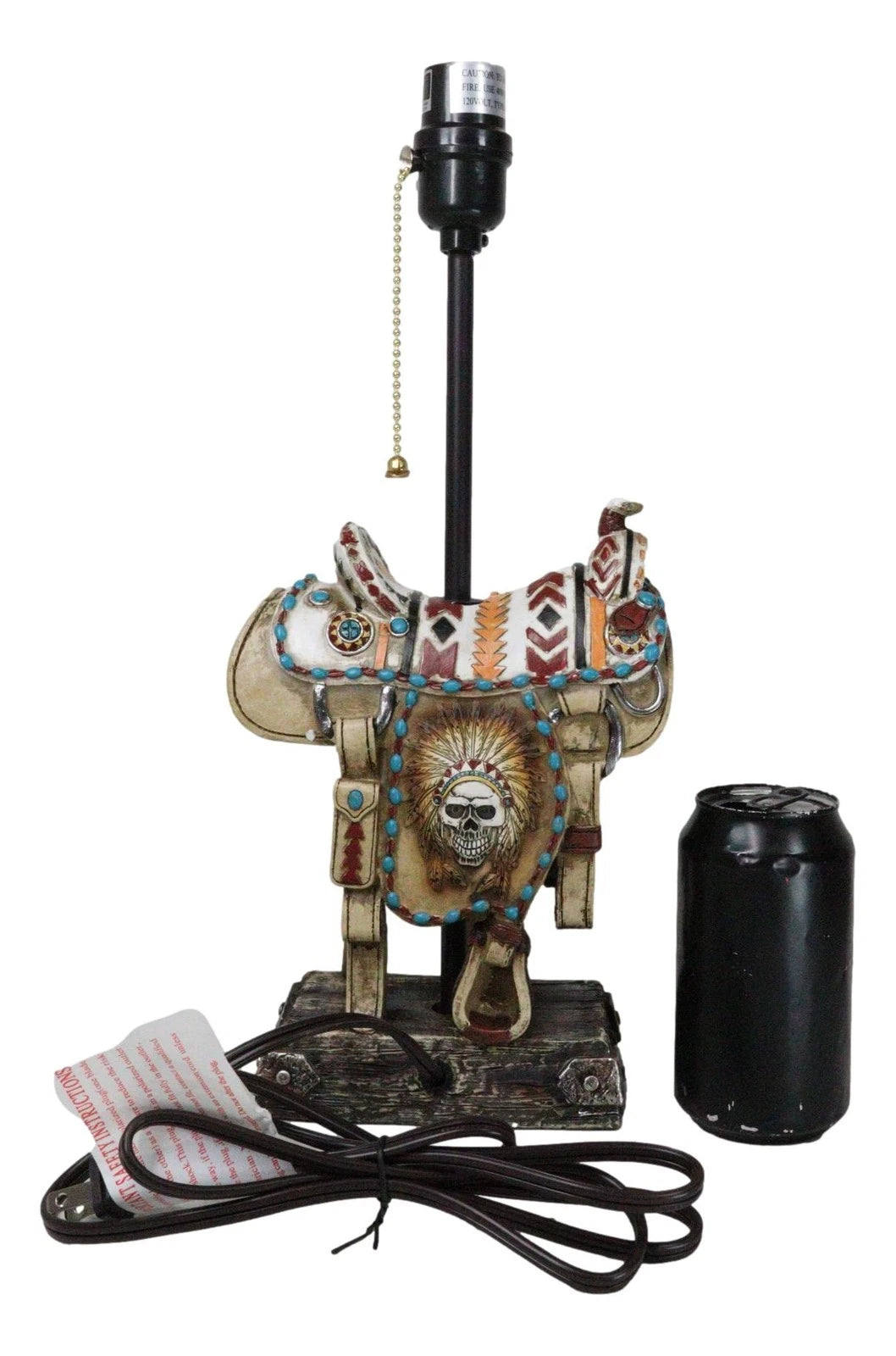 Southwestern Navajo Indian Chief Skull Headdress Cowboy Horse Saddle Table Lamp-4