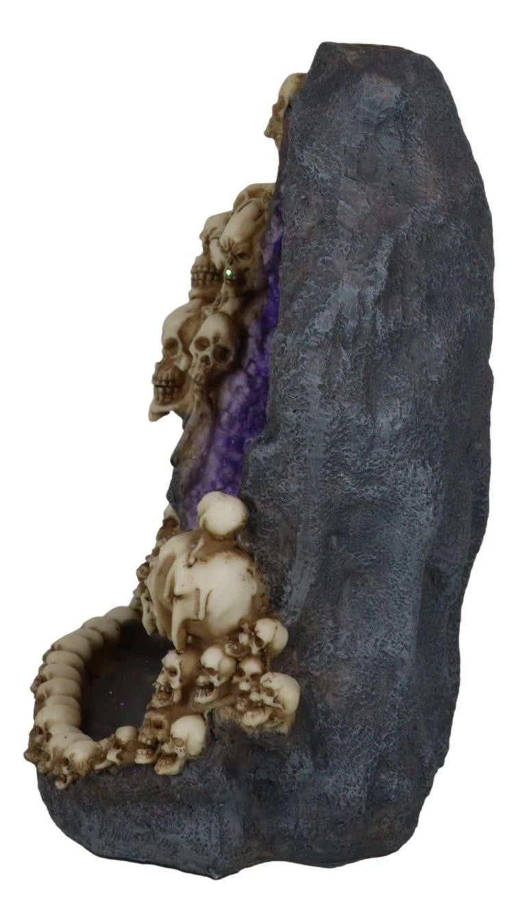 Gothic Melting Skulls Faux Geode Crystals LED Light Cave Backflow Incense Burner-4
