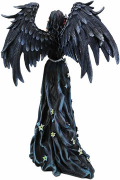 Gothic Raven Crow Maleficent Angel With Avatar Ditto in Black Lily Dress Statue-2