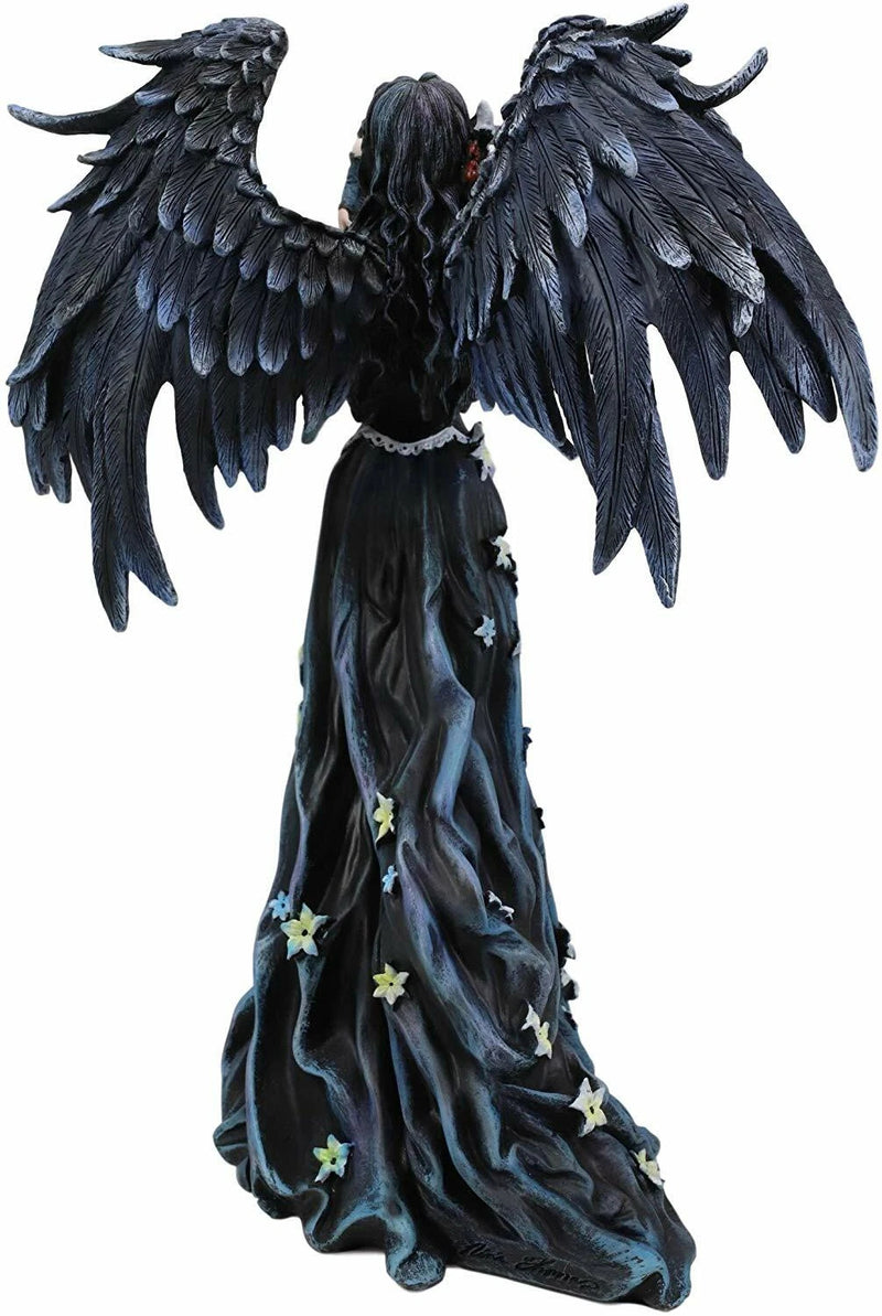 Gothic Raven Crow Maleficent Angel With Avatar Ditto in Black Lily Dress Statue-2